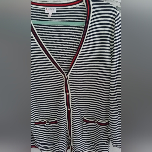 Striped Blue and White Cardigan Sweater - Picture 2 of 5